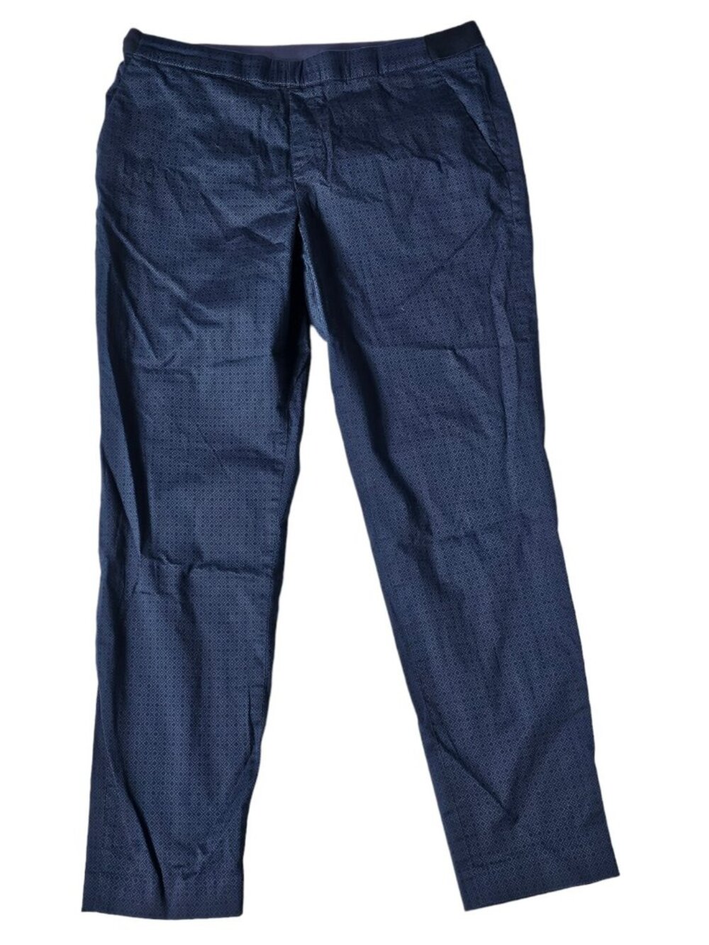Uniqlo Womens Ankle Length Elastic Waist Pants Size 12 L Blue Geometric Pattern